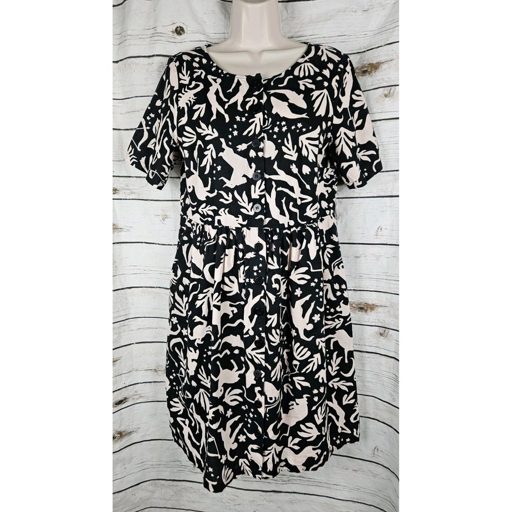 Princess Highway Brown Animal Print Shirt Dress 10 Womens Linen Cotton Blend